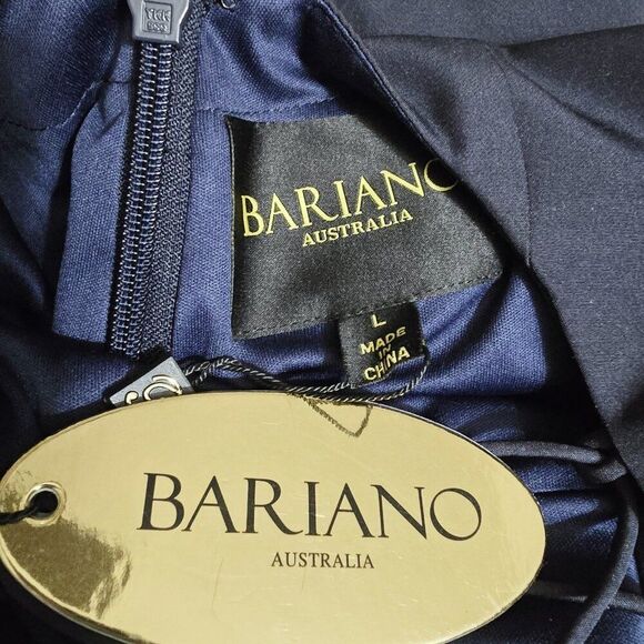 New Bariano - L Navy Blue High-Neck Cross-Back Gown $230 - Picture 8 of 8